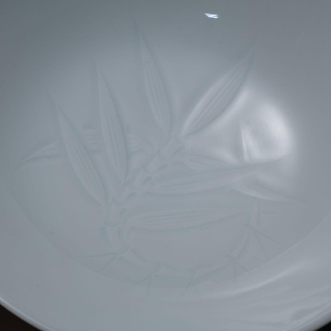 人間国宝 井上萬二 白磁笹彫文　鉢　菓子器　共箱　R1490ダK2