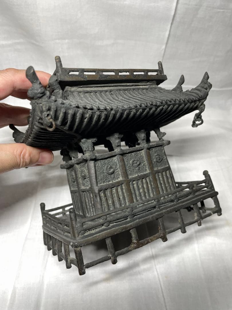 置物。古典樓閣。鑄銅。昭和初期。