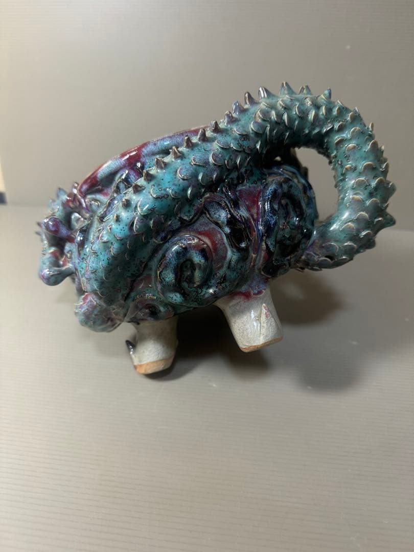 2470 上野焼 三代山岡徹山 香春徹山窯　龍型　香炉　時代物