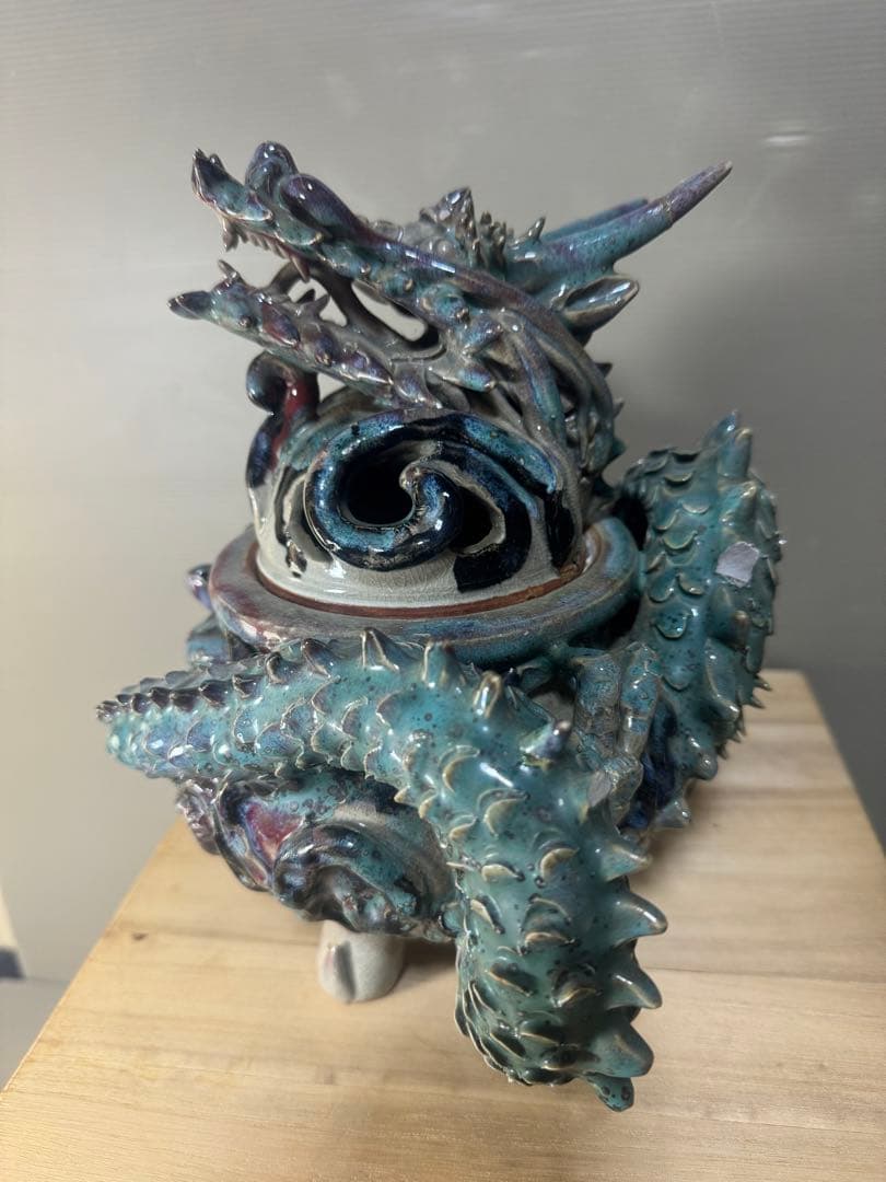 2470 上野焼 三代山岡徹山 香春徹山窯　龍型　香炉　時代物