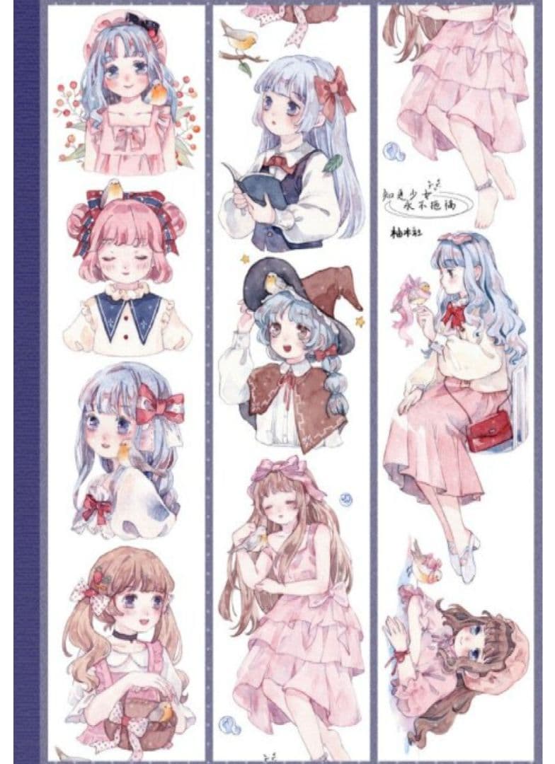 J244＃知更少女永不拖稿(PET)柚木社切り売り海外人物マステ女の子