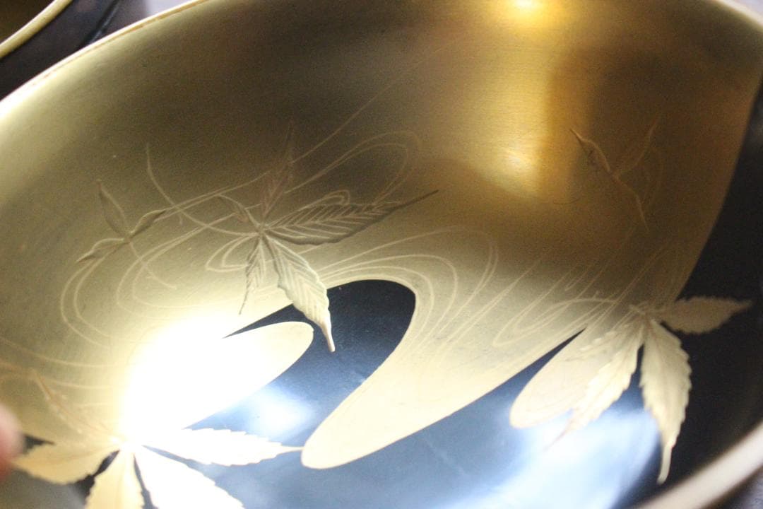 時代逸品！端正な金縁黒漆に極上竜田川蒔絵の映えるお椀2点（検京塗蒔絵椀