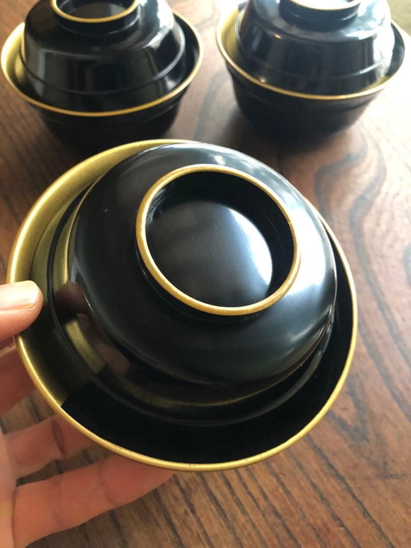 時代逸品！端正な金縁黒漆に極上竜田川蒔絵の映えるお椀2点（検京塗蒔絵椀