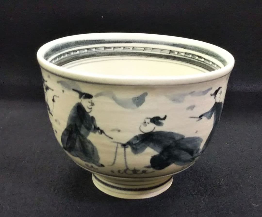 茶道具 茶碗 安南手 人物文 高槻 古曽部 寒川義崇 共箱 美品