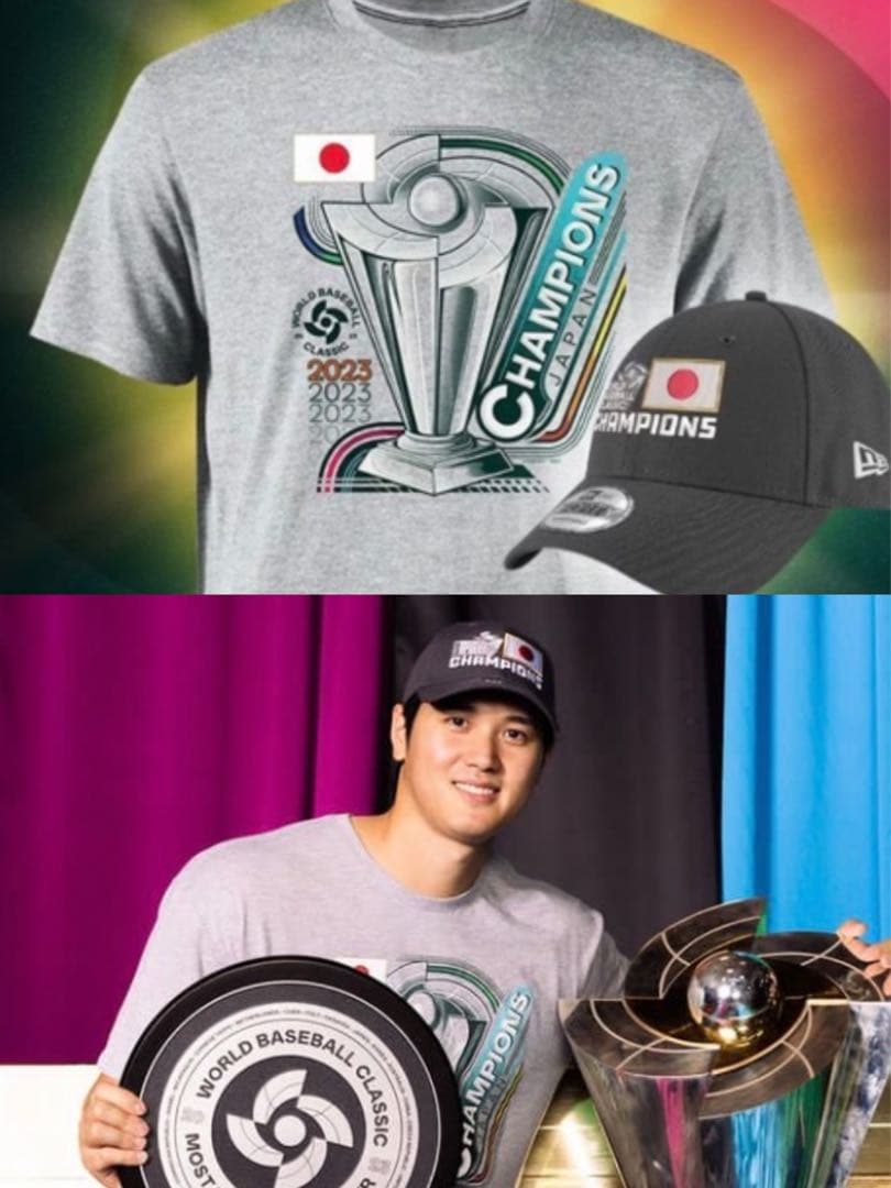 【即発送】WBC 優勝記念限定キャップ(グレー、アジャスタブル)＆Tシャツ M