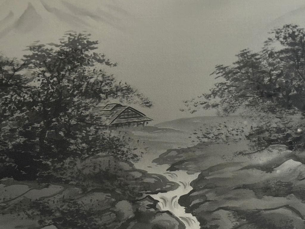 川島正行　水墨山水　四尺五寸（横幅139cm　縦48cm）春の到来　雪解け水