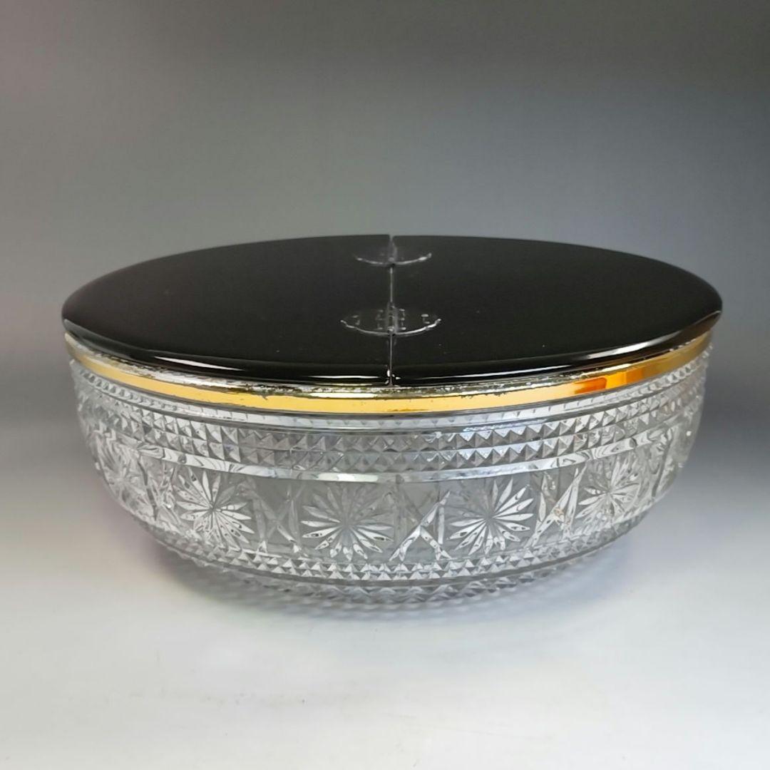 イ836 水指『水崎長寿』『義山　金縁ガラス　平水指　共箱』茶道具