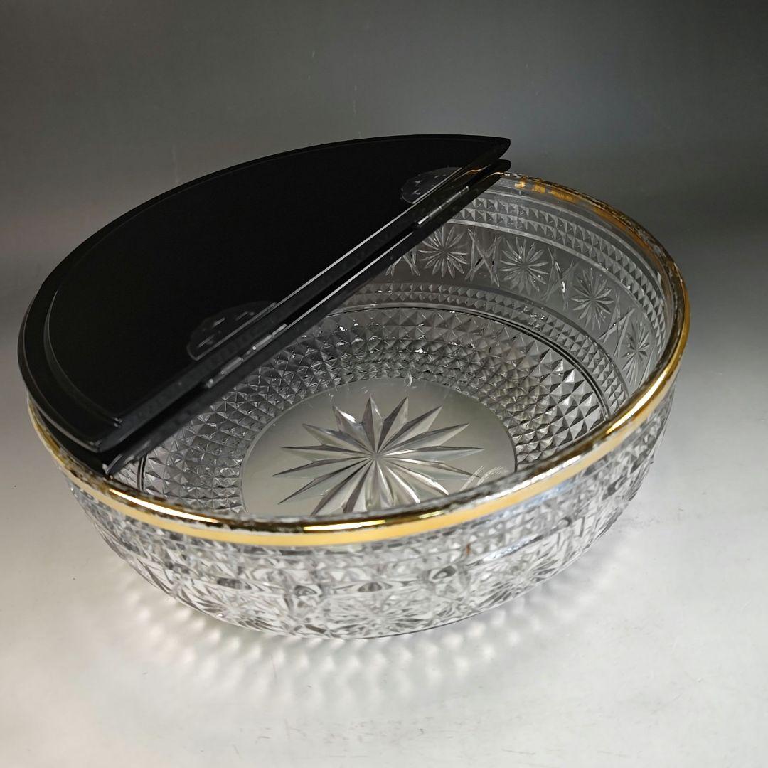 イ836 水指『水崎長寿』『義山　金縁ガラス　平水指　共箱』茶道具