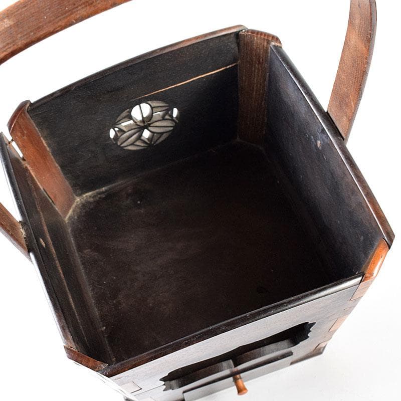 茶道具　唐木縞黒檀製　持ち手付煙草入　煙草盆　C　R7616C