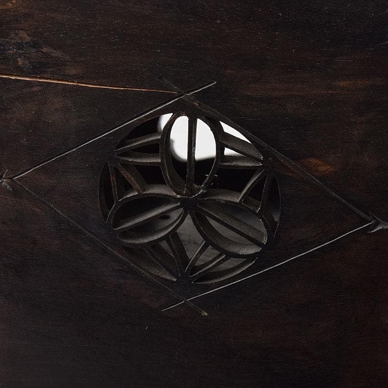 茶道具　唐木縞黒檀製　持ち手付煙草入　煙草盆　C　R7616C