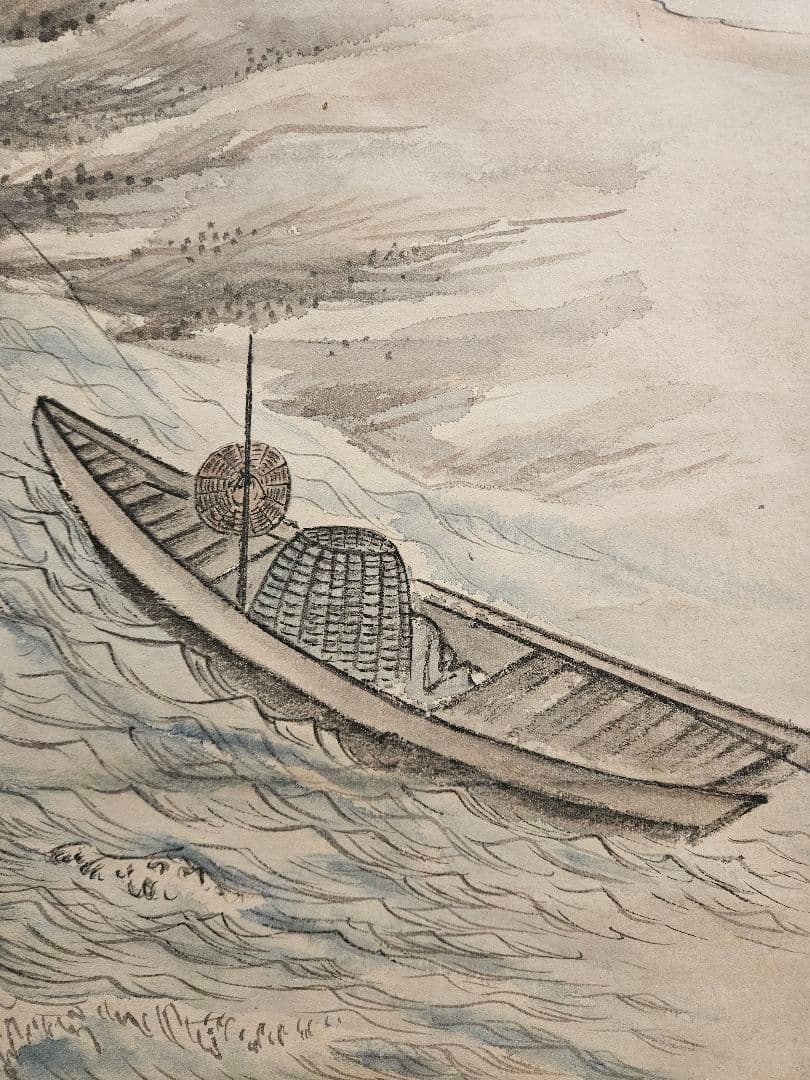 渡辺崋山［ 無我曳舟図 ］全楽堂落款 真筆 　江戸後期文人画大家　旧蔵箱入