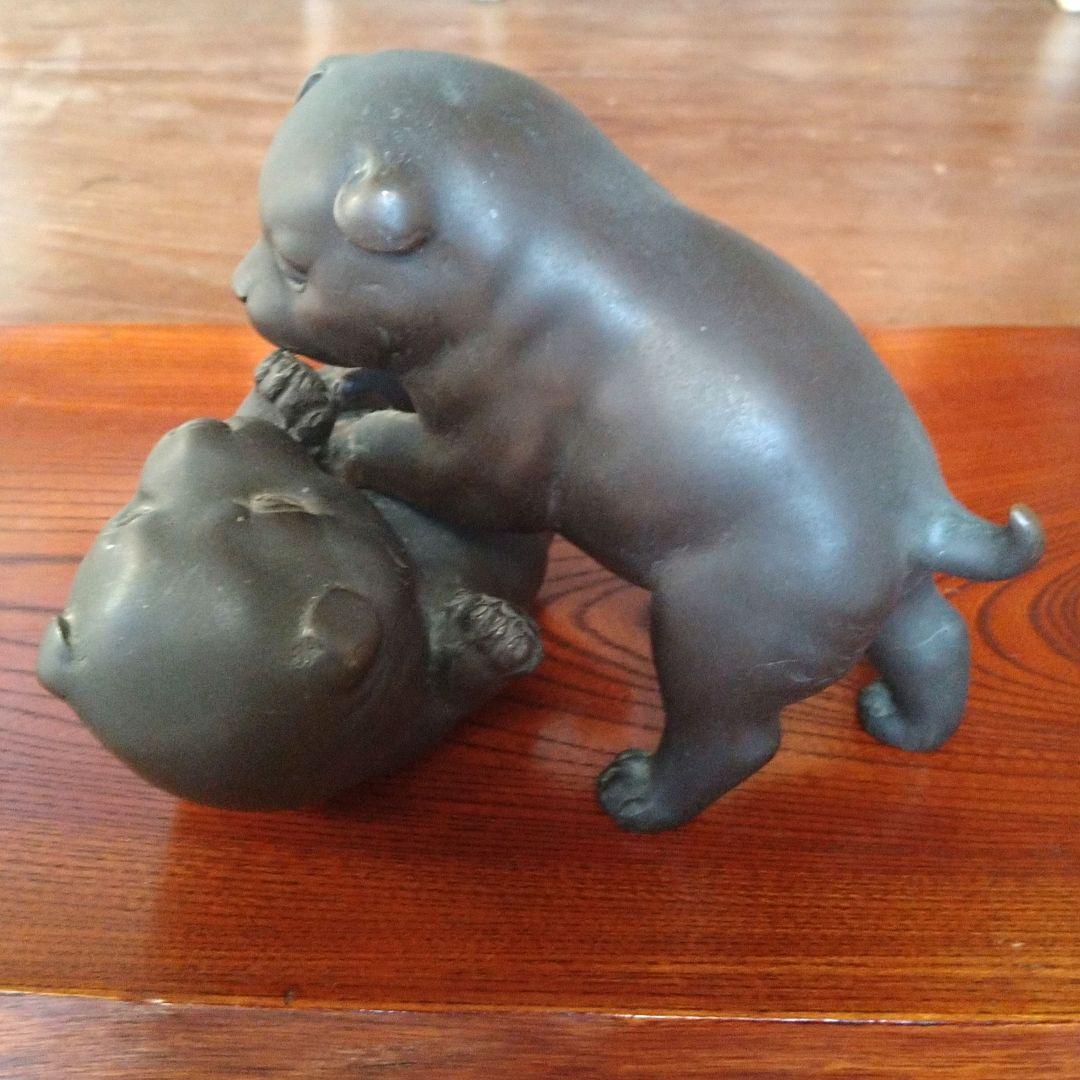ブロンズ像　作家物　子犬像