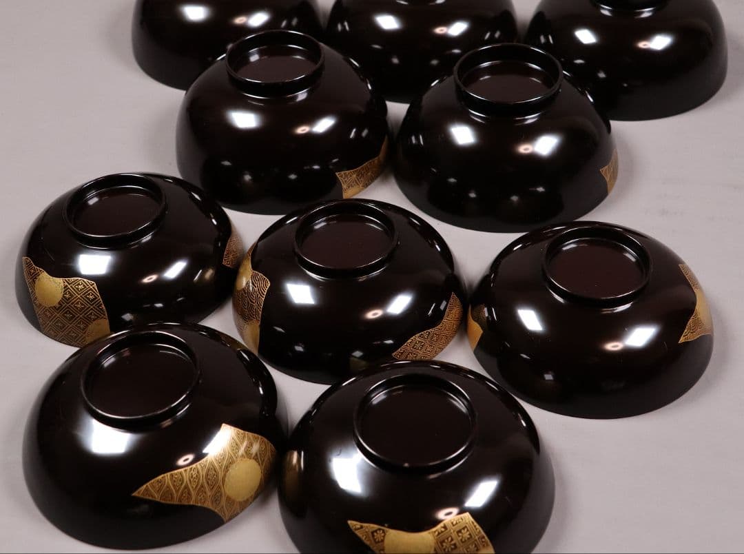 天然木漆塗 小紋伝統柄 蒔絵椀 五客 木箱入 黒塗 木製漆器 汁椀【CL65】