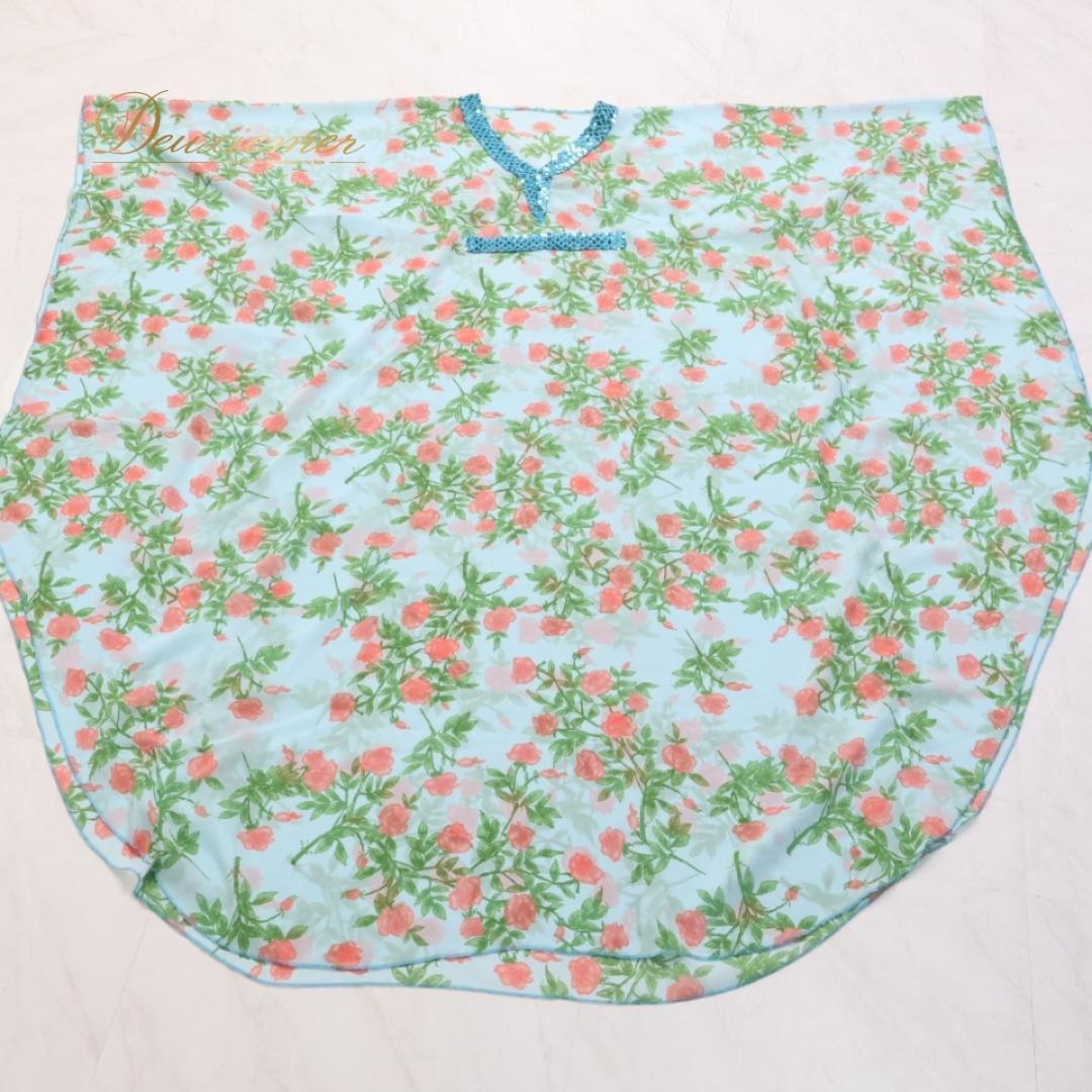 【ベリーダンス用衣装】水色 ガラベーヤ ワンピースドレス ピンク 花柄 ラメ