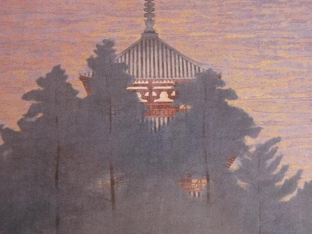 藤田時彦、【法起寺春霞】、希少な額装用画集より、状態良好、新品額装付