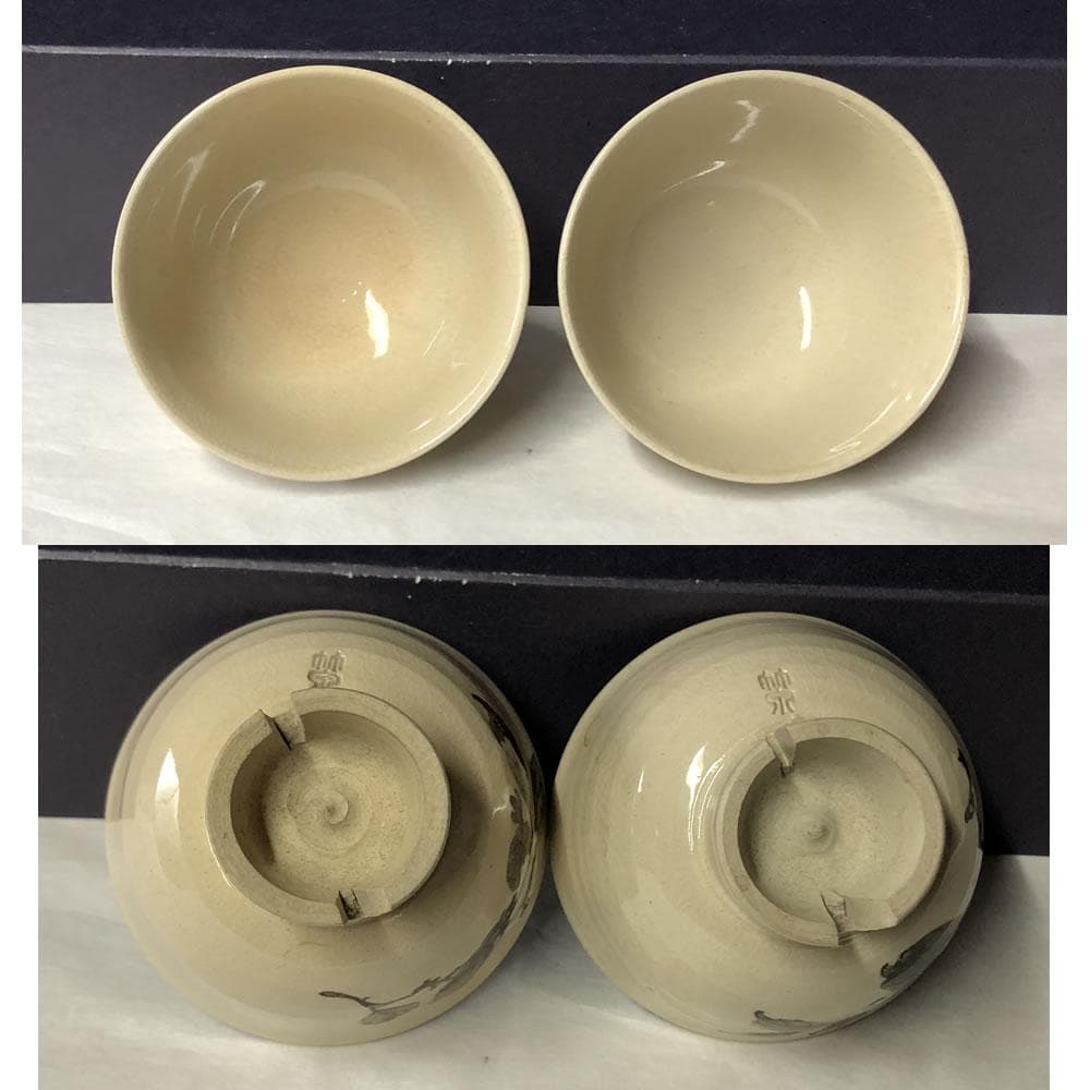 e3044 三浦竹泉 茶花画 煎茶碗 五客 共箱 茶道具