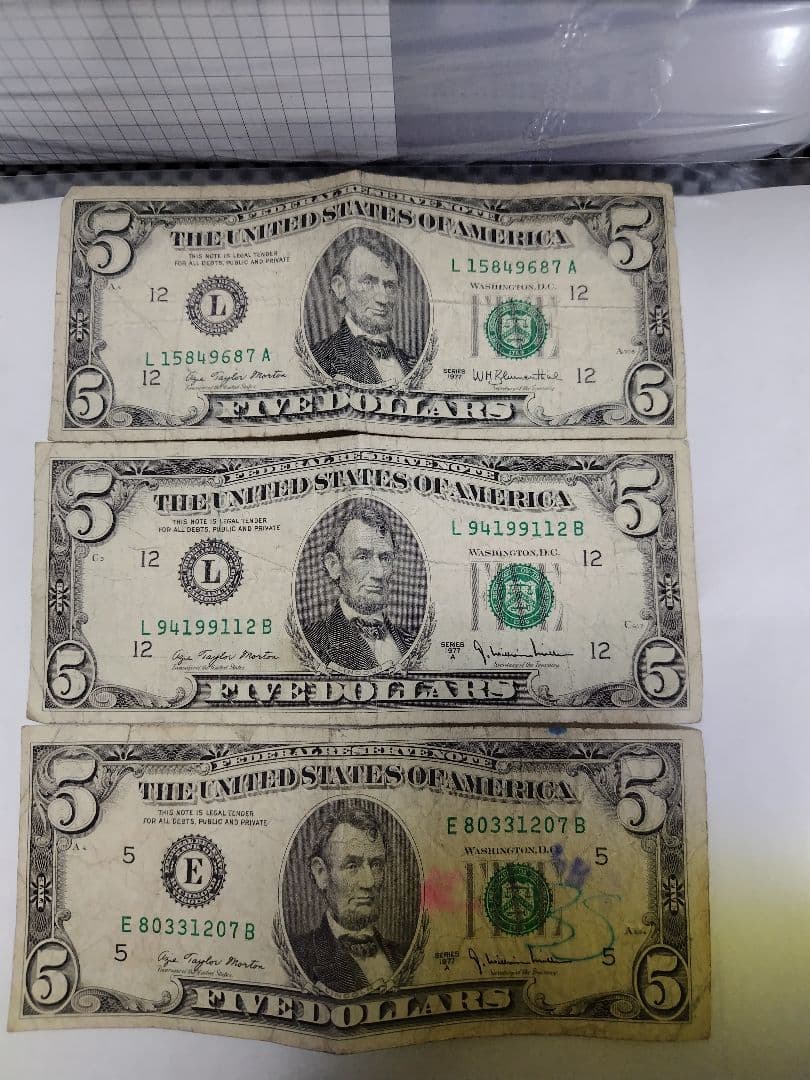 旧紙幣アメリカ5ドル札 6枚set