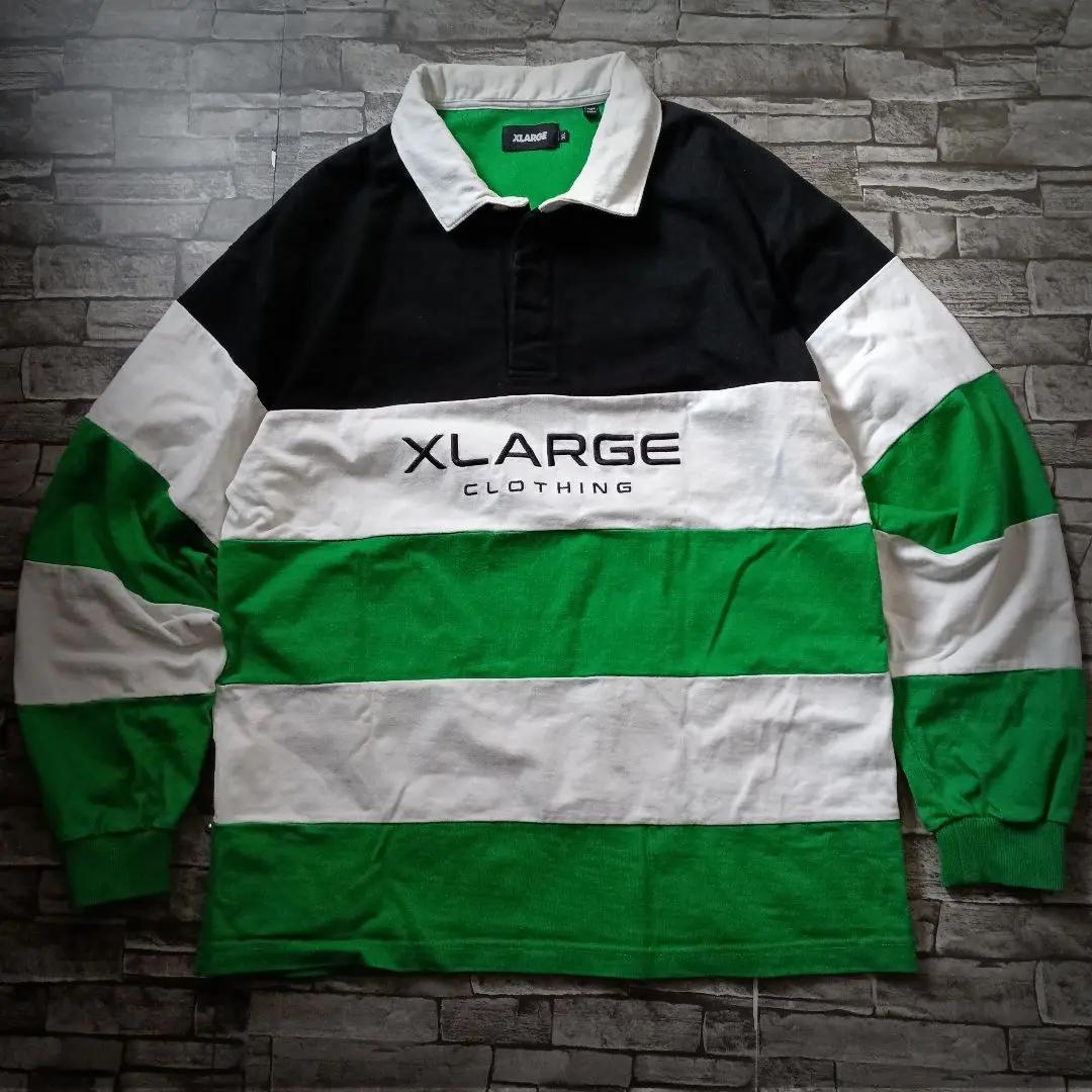 エクストララージラガーシャツ 太ボーダー 3色切替 センター刺繡ロゴ ゆるダボ