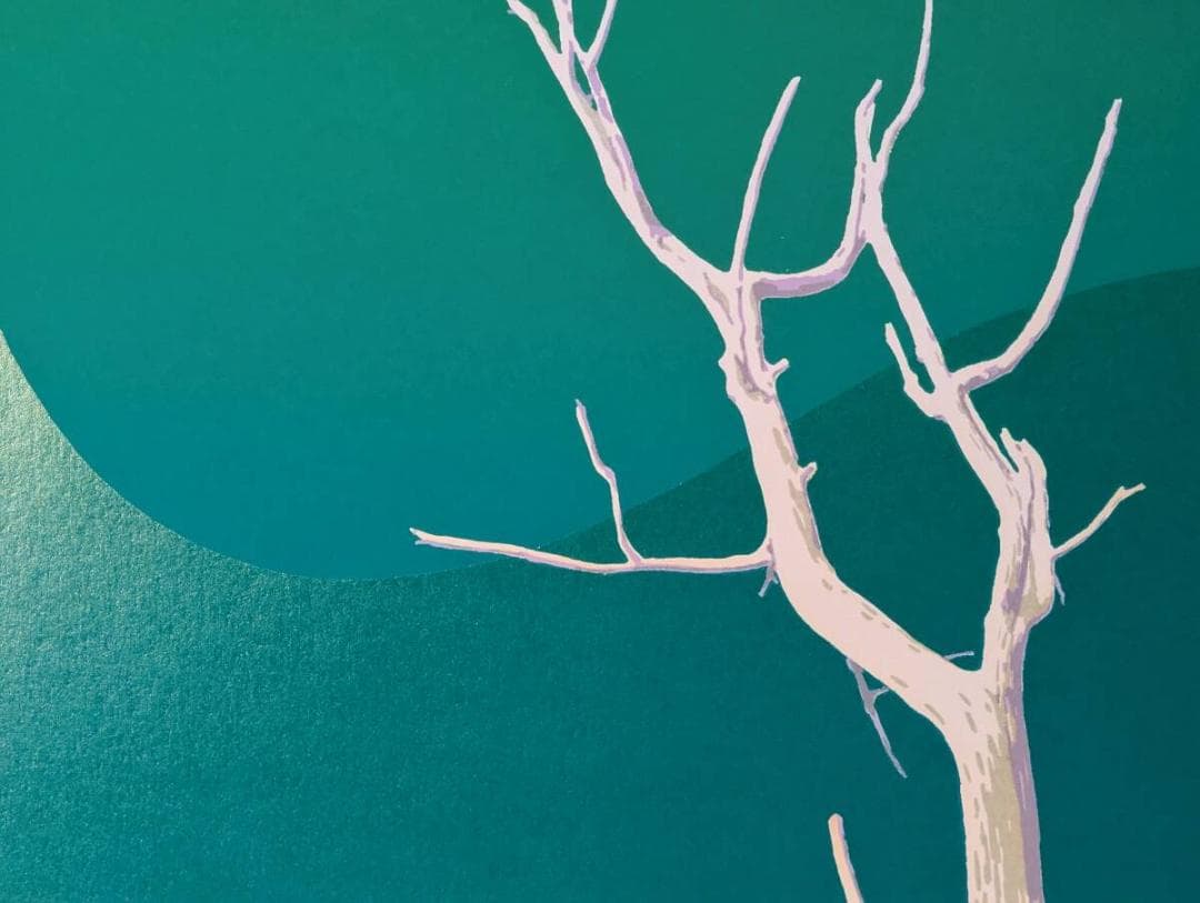 【真作】版画　本間武男　シルクスクリーン　湖の朝Ⅱ　北海道風景　Z2