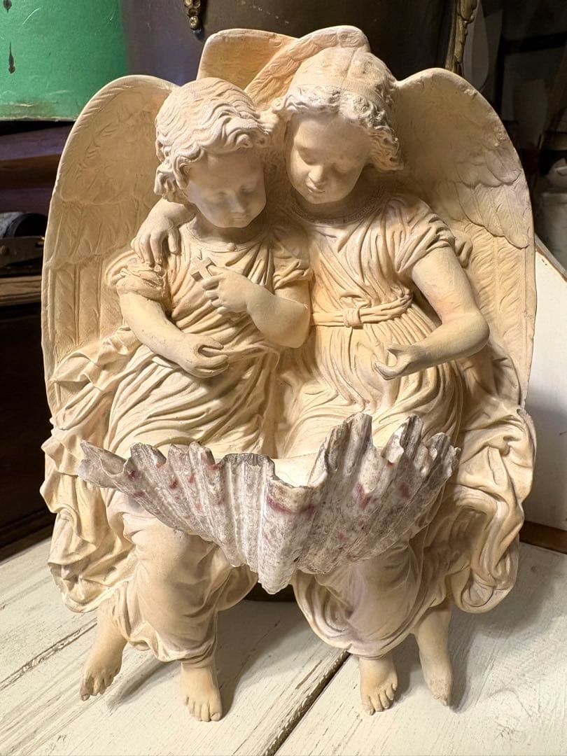 ♡フランスアンティーク　二人の天使の聖水盤　ベニティエ　エンジェルウィング　聖杯