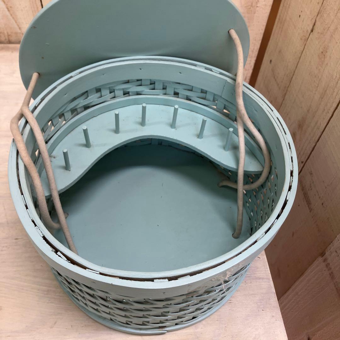 マニーグランシュマン　アンティークなソーイングバスケットミシンブルー