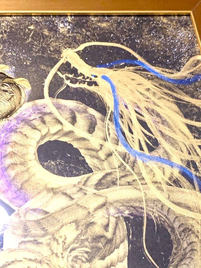 【金龍】　龍神エネルギーアート✨縁起物　一筆龍　絵画　置物　龍　隕石　開運