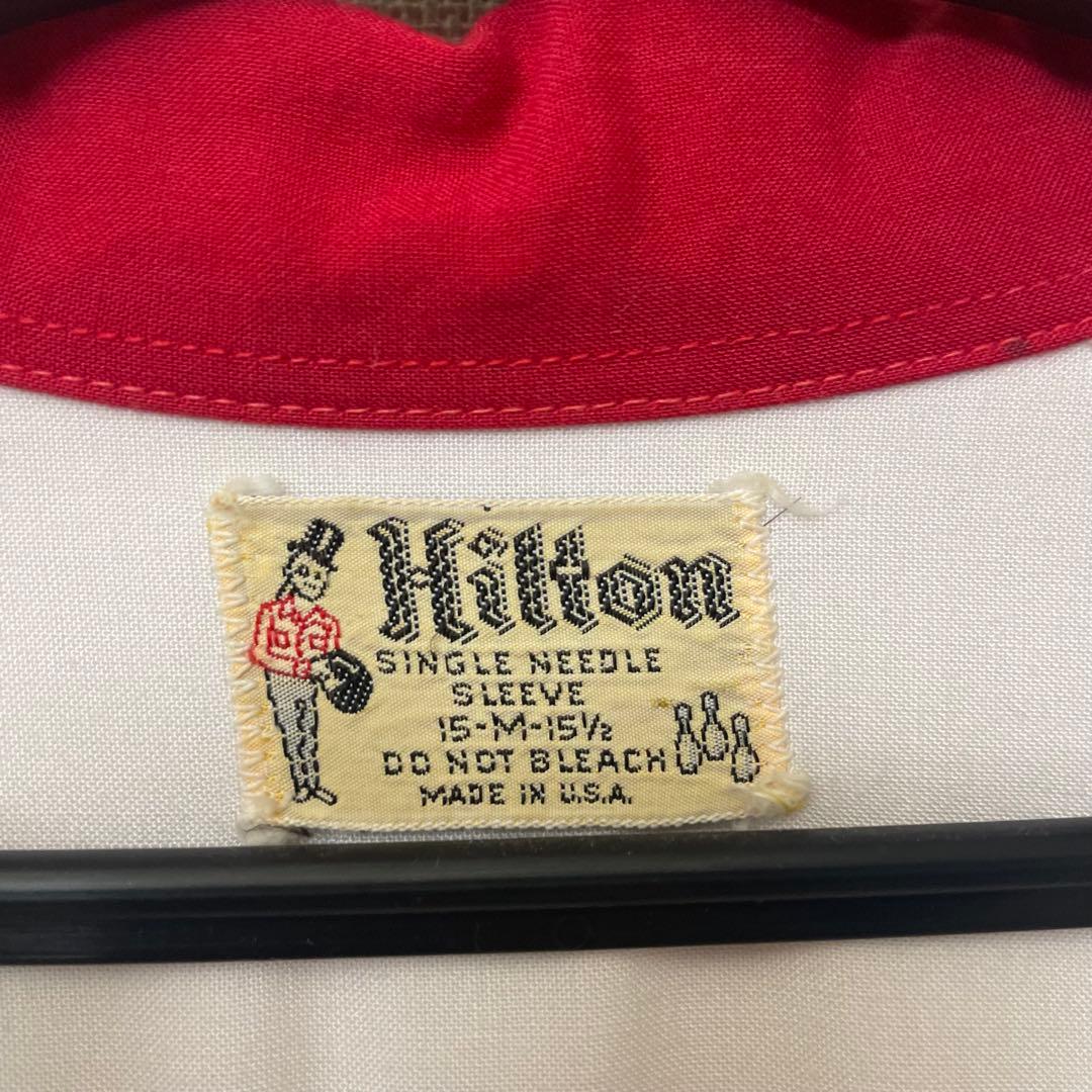 60s Hilton ボウリングシャツ ホワイトレッド　bowlingshirt