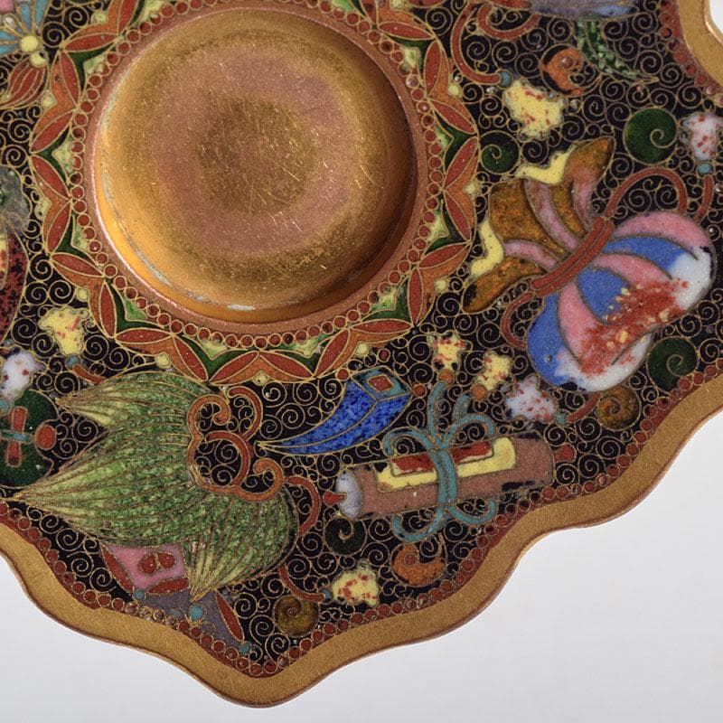 中国　古七宝琺瑯彩　神獣文　煎茶碗　茶托　D　R9211