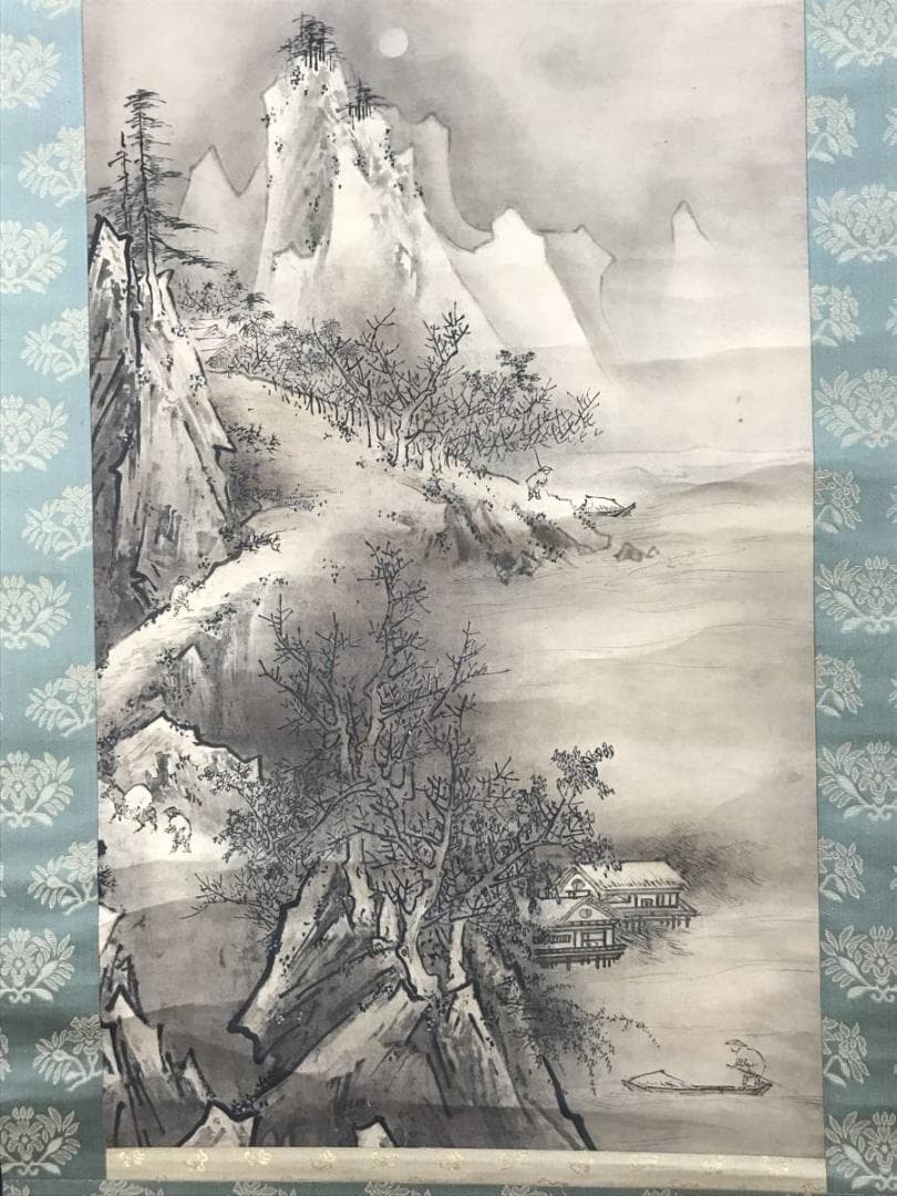 【模写】雪村/秋冬楼閣山水図/山水図/人物図/双幅/掛軸/名家伝来/AC-533