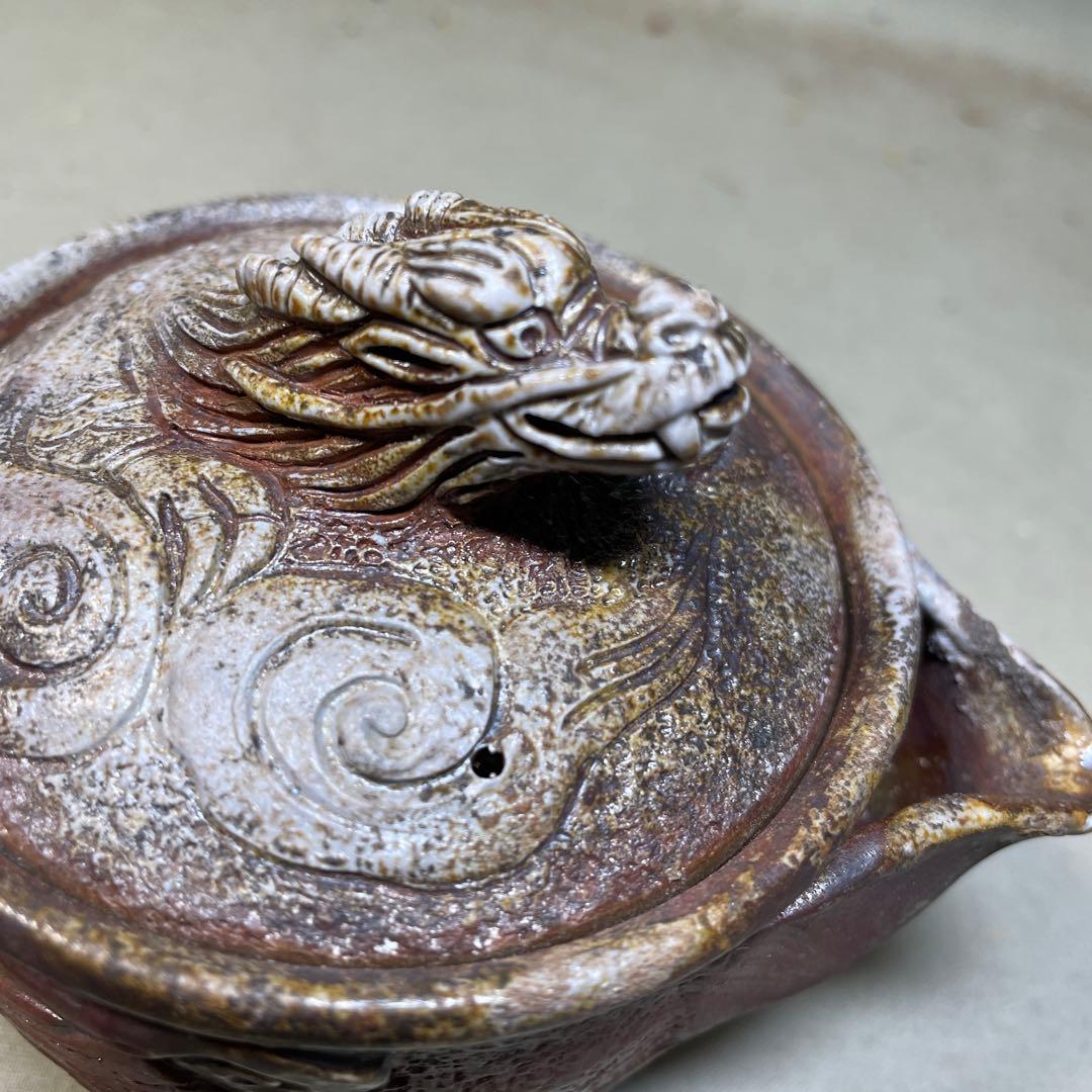 備前焼　明光窯 備前雲龍宝瓶　巻龍 在銘 煎茶器 急須 煎茶道具