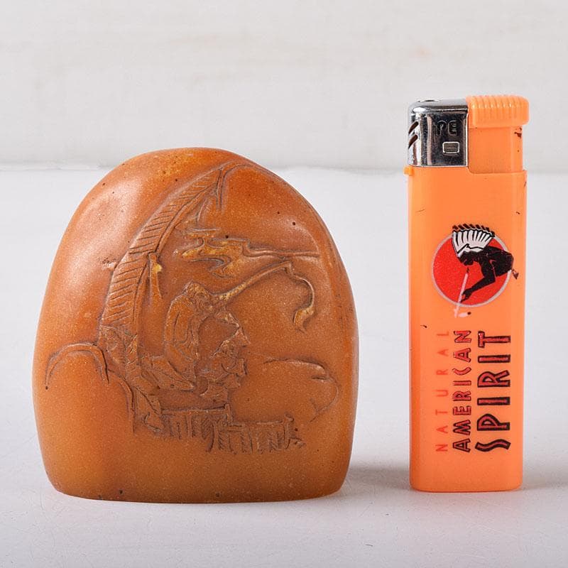 中国　篆刻　玉石田黄石彫刻　山水人物刻　印材　置物　V　7810