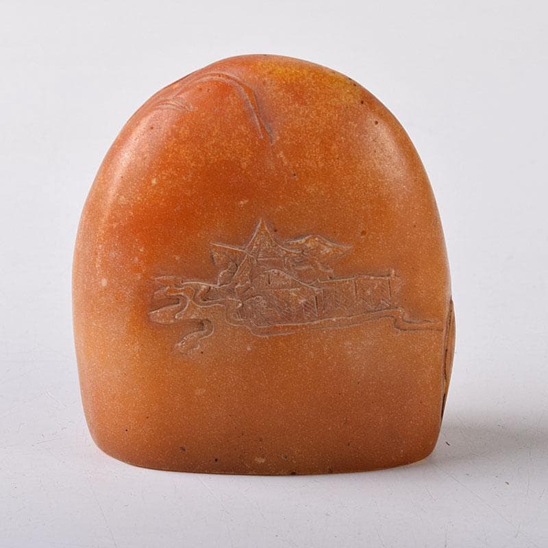 中国　篆刻　玉石田黄石彫刻　山水人物刻　印材　置物　V　7810