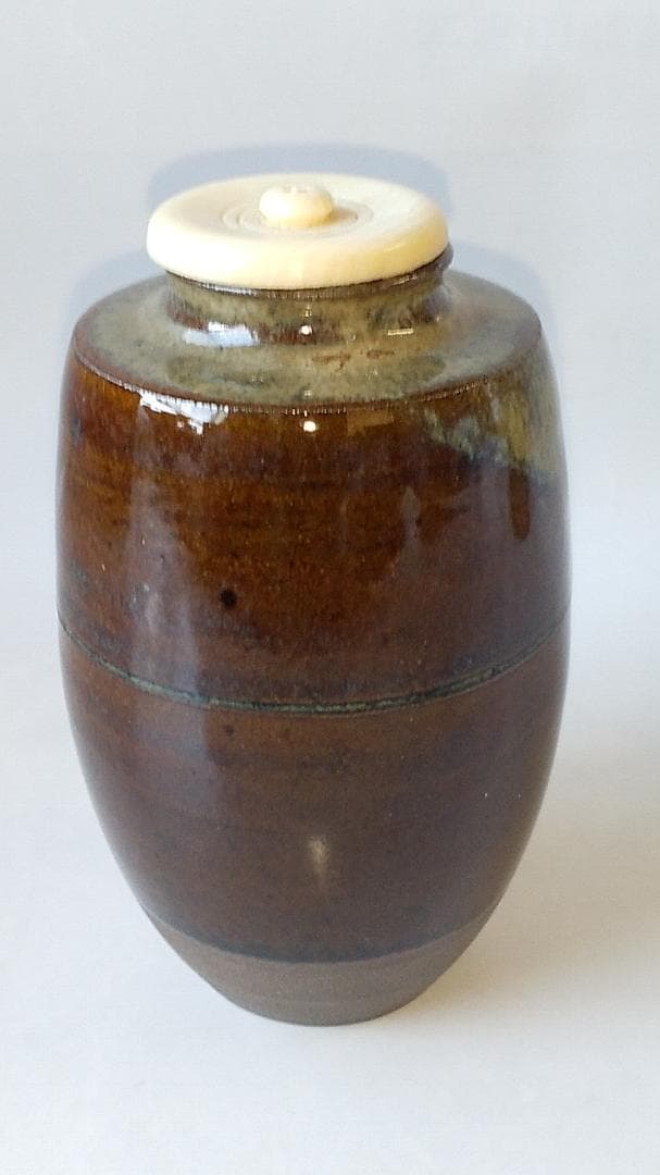 高取茶入 高取喜恵 作 仕覆 野田金襴 茶道具 共箱 栞 新品 未使用 保管品