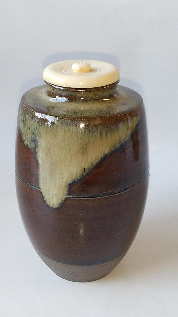 高取茶入 高取喜恵 作 仕覆 野田金襴 茶道具 共箱 栞 新品 未使用 保管品