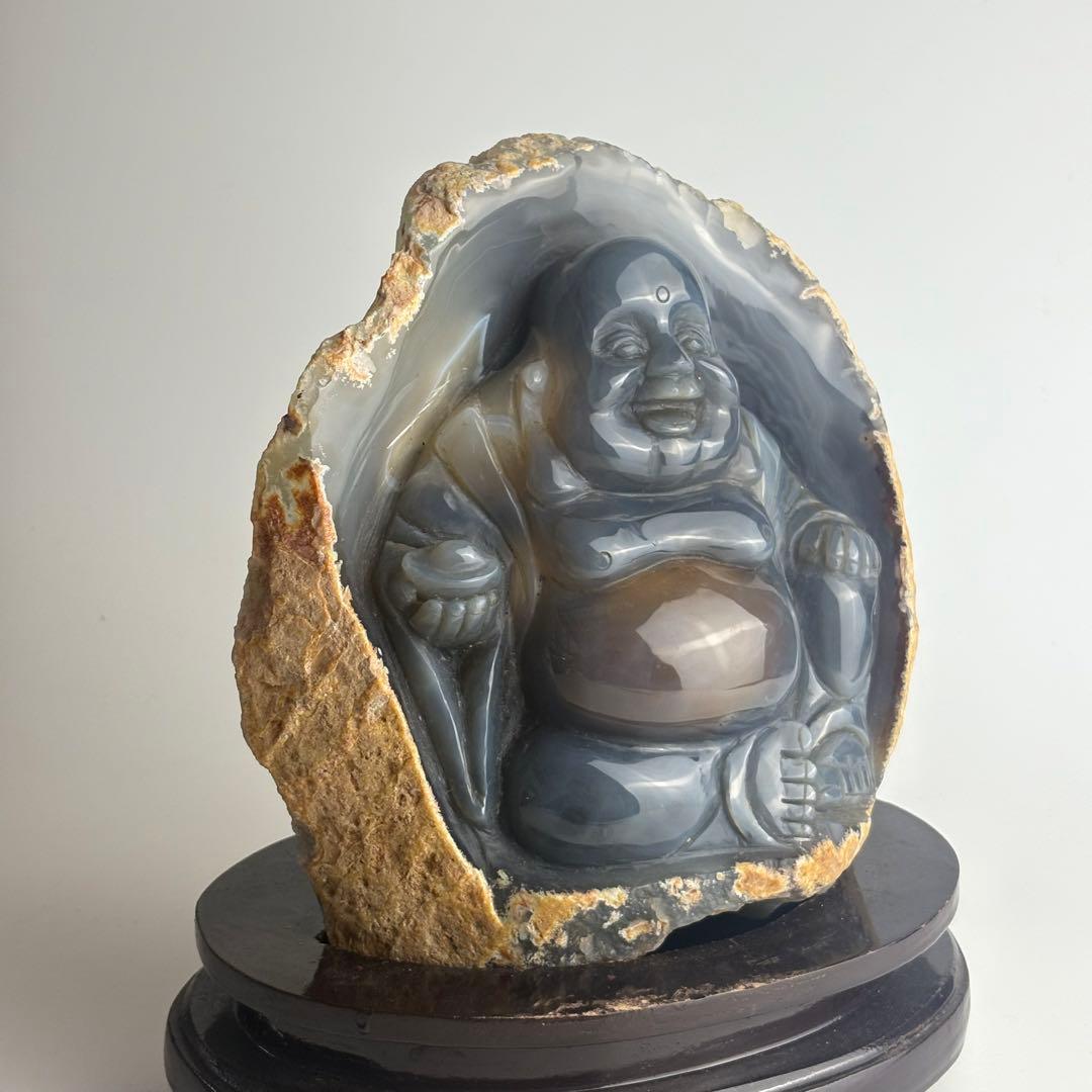 中国 瑪瑙 布袋 彫刻 天然石 置物 玉石