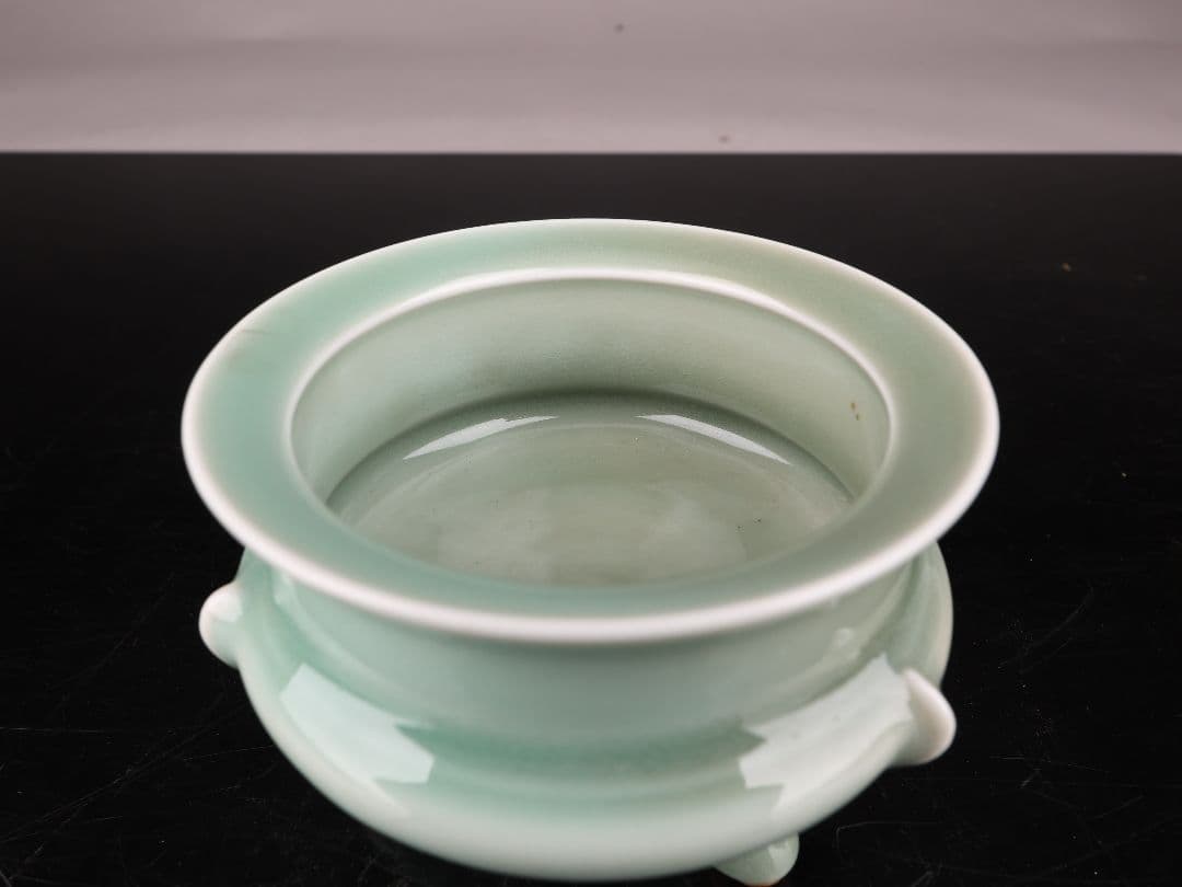 A788傚哥窯青瓷香炉 平安 初代 篩月庵 三浦竹泉造 香道具 共箱 ｝＝