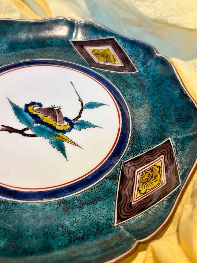 【共箱】人間国宝級 浅蔵五十吉作 九谷焼 彩釉花鳥文 飾皿 美品 現品限り