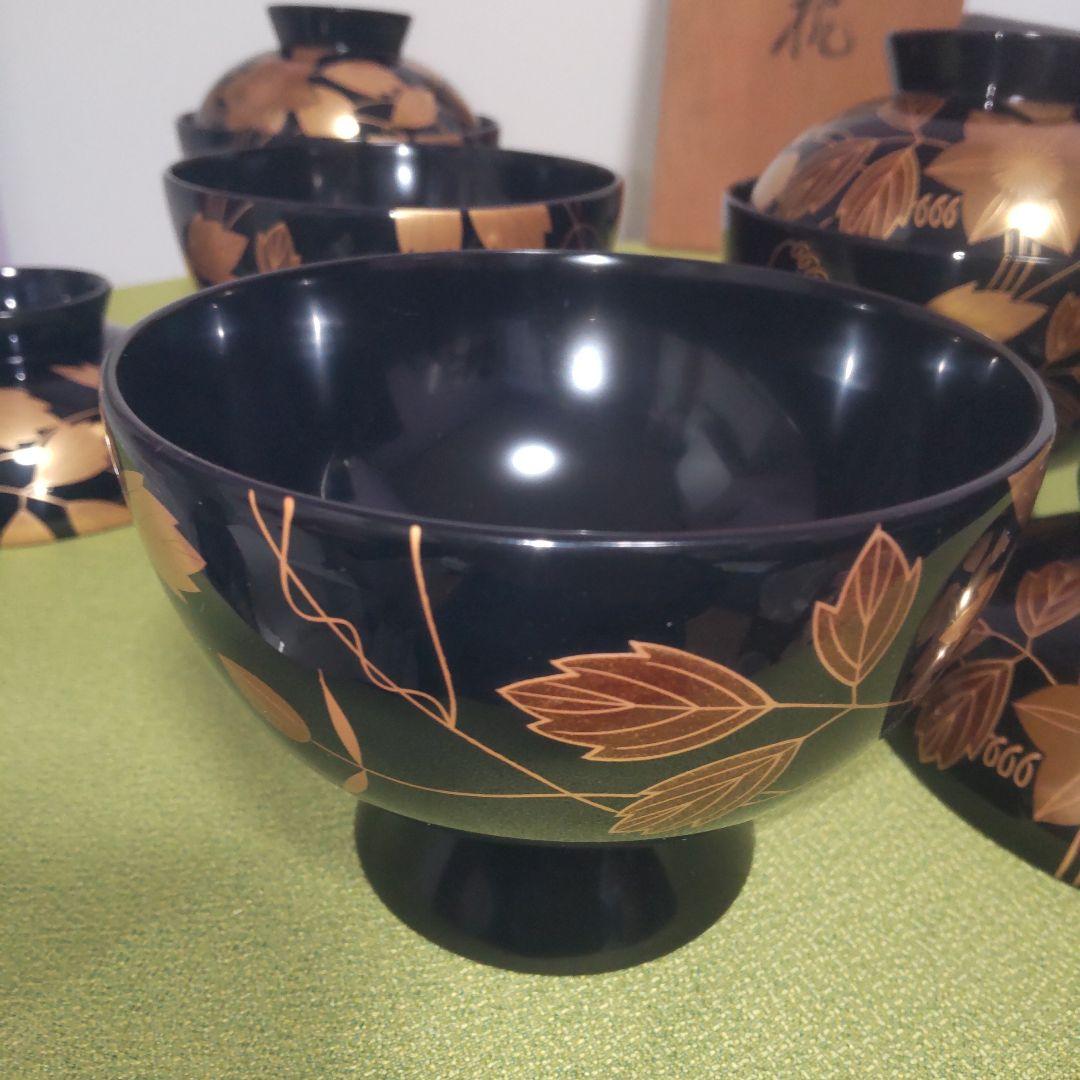 輪島塗 鉄泉蒔絵 椀 蓋付 花 吸い飲椀 箱付