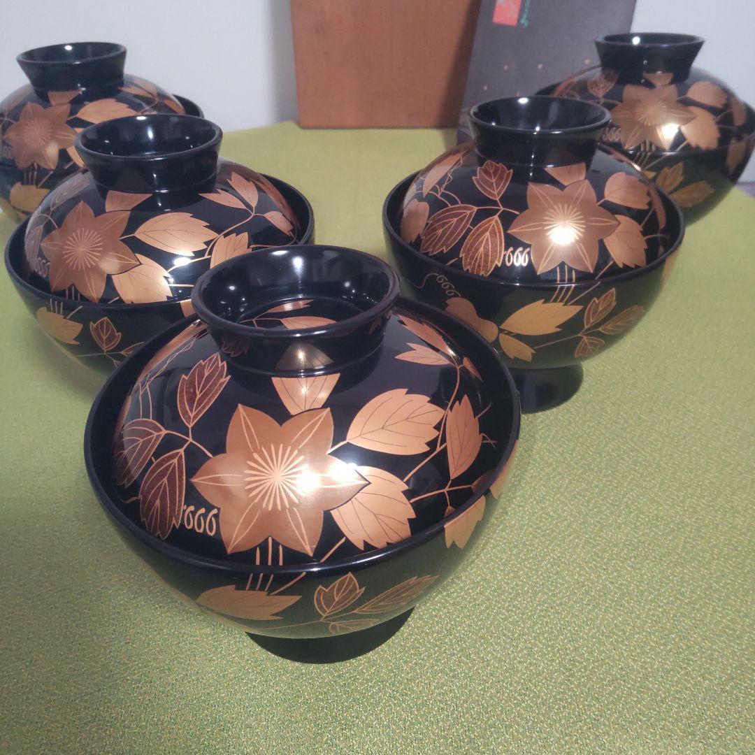 輪島塗 鉄泉蒔絵 椀 蓋付 花 吸い飲椀 箱付