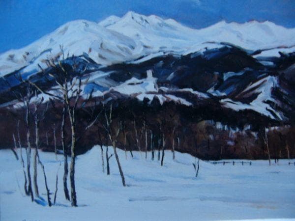 岡宏【乗鞍岳冬景】希少画集画、状態良好、新品高級額装付