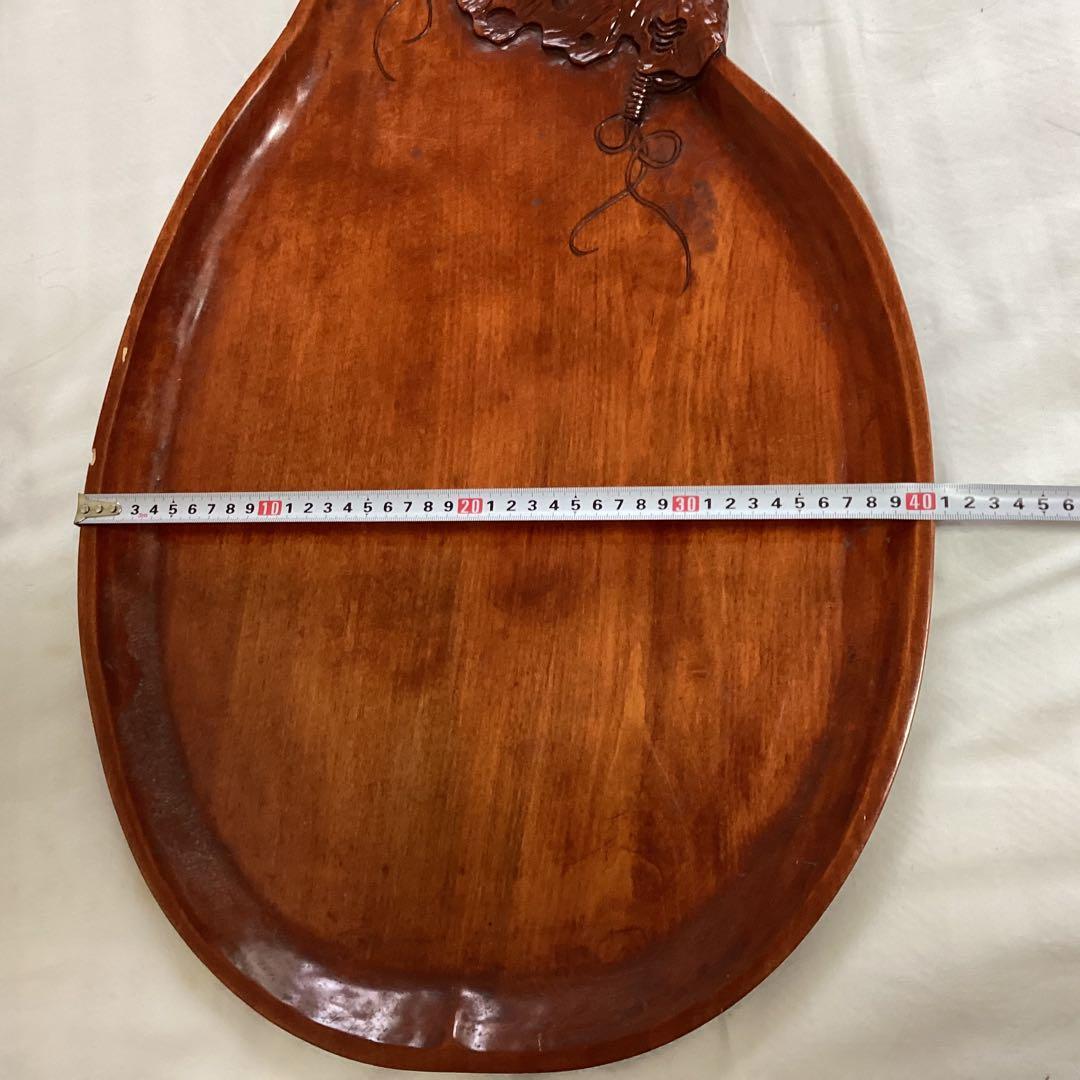 煎茶道大敷盆　④ 瓢型木製敷盆　葉の彫刻