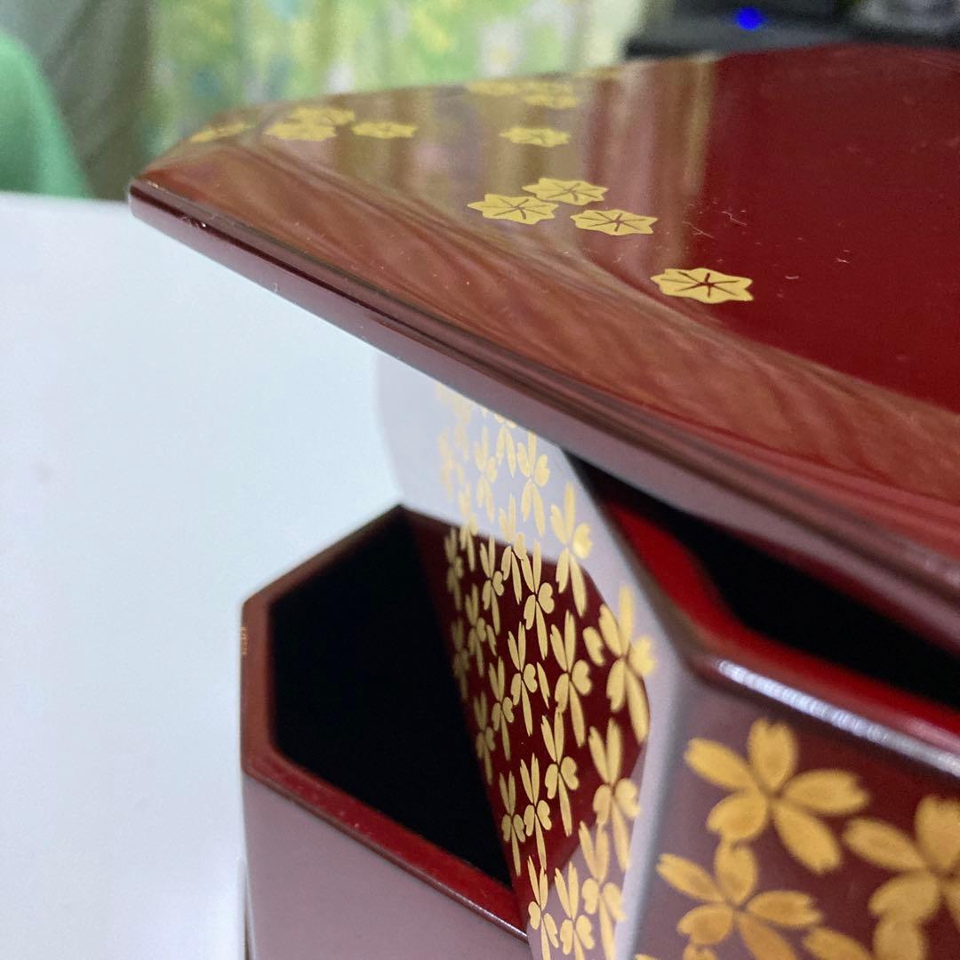 越前塗　桜　重箱　行楽弁当　朱色　二重　名品　昭和レトロ　漆器