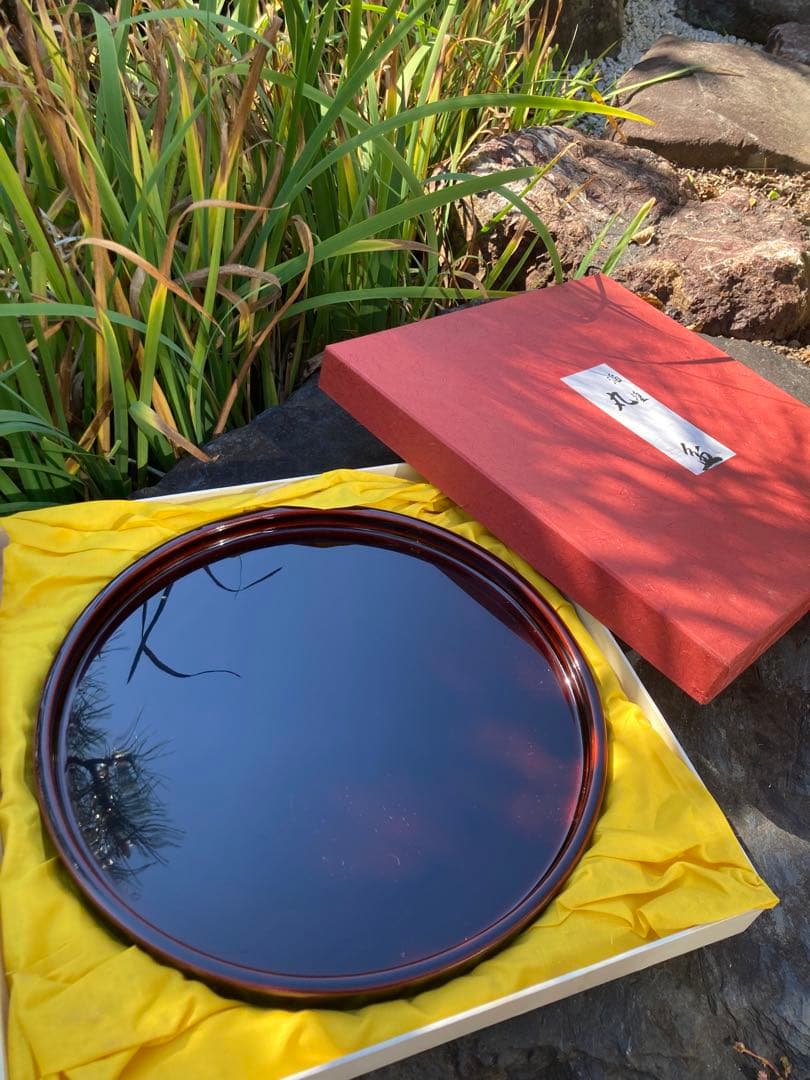 大丸 漆塗り 円形盆 黒