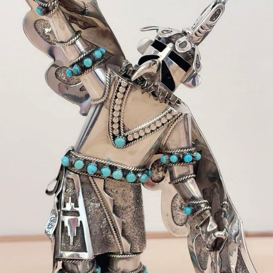 ナバホ族 スターリングシルバー カチナ イーグルダンサー シルバーターコイズ彫刻