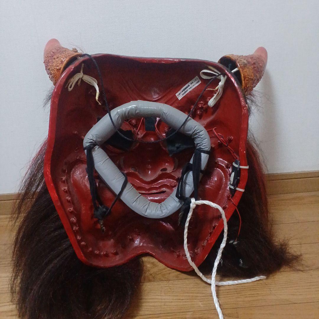 赤い神楽面 角付き 木製
