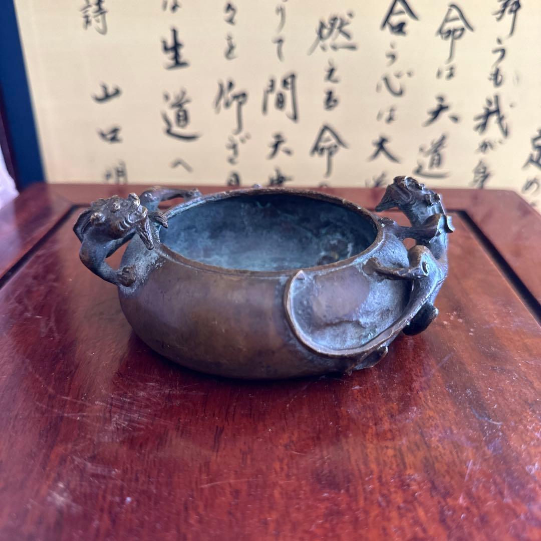 骨董品　中国美術　古美術　古銅　民国名家　呉艶佐造 双螭龙香炉