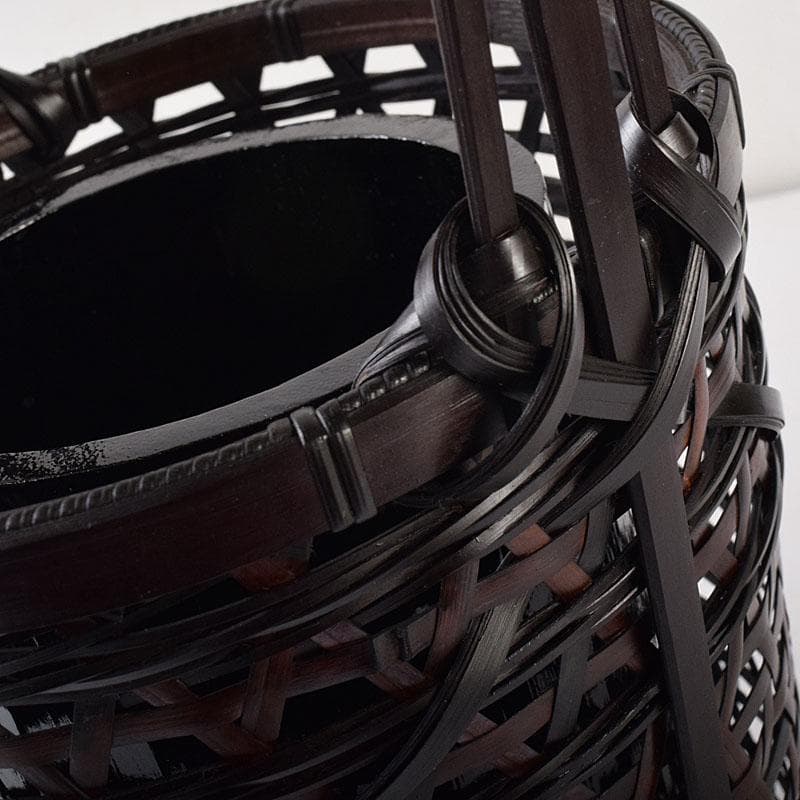 茶道具　伊藤賢一郎作　大和竹縄文花籠　共布共箱　V　R8712H