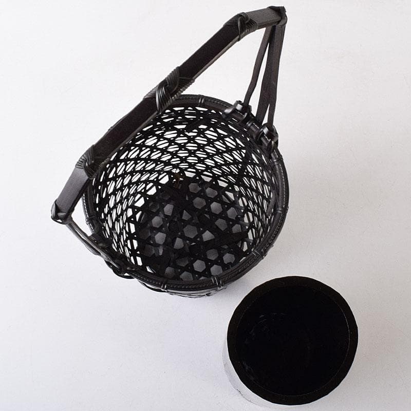 茶道具　伊藤賢一郎作　大和竹縄文花籠　共布共箱　V　R8712H