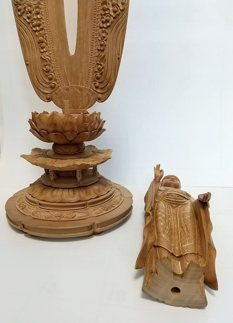 阿弥陀如来立像 6寸#451 舟型来迎雲文光背◆白檀 木彫 仏像