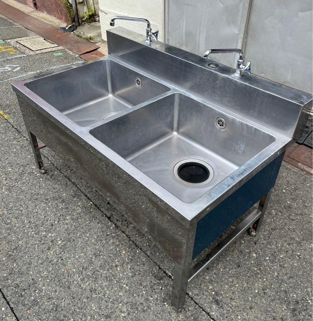 業務用 二口蛇口付き 2槽シンク 幅1200×奥700×高さ595 ドッグバス